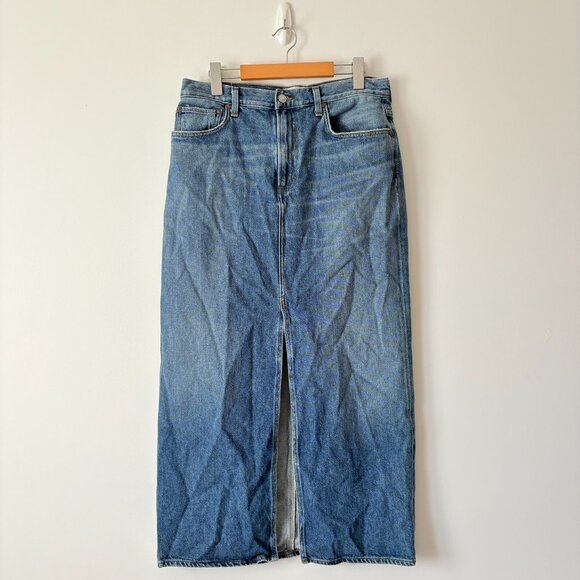 Agolde Leif Denim Slung Maxi Skirt Front Slit Size 27 - Picture 9 of 13